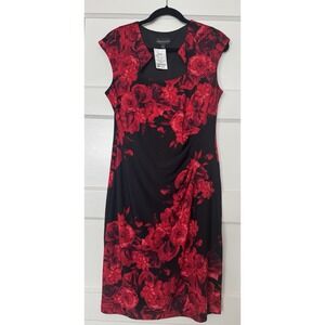 Black Red Floral Ruched Sheath Sleeveless Dress NWT Sz 8 Gothic Elegance wedding